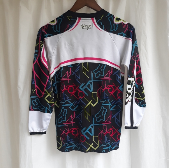 Fox jersey. Black & white with neon colors.  Sz YL - Picture 4 of 6